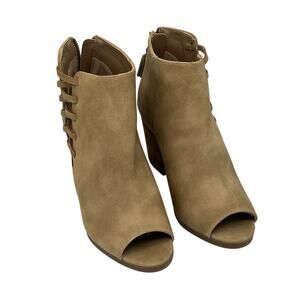 Francesca Faux Suede Dannah Open Toe 3 inch Heeled Bootie in Taupe Size 8M